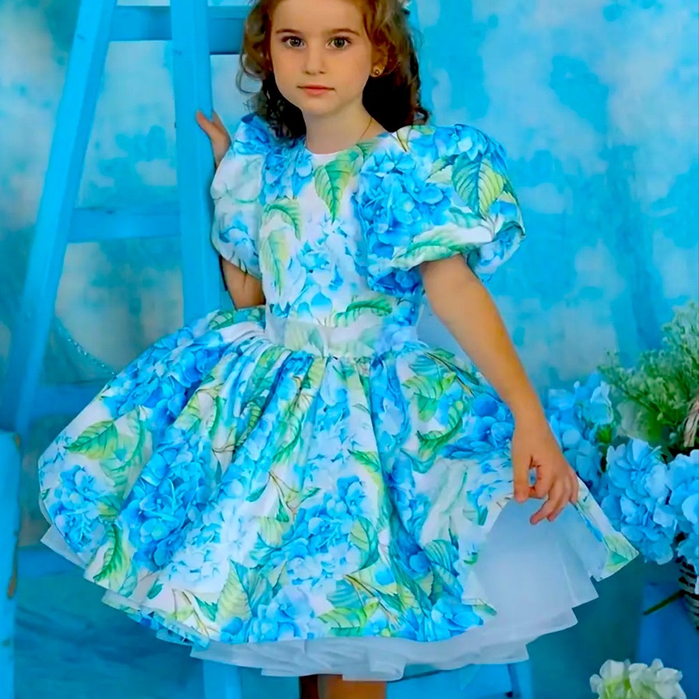 🌺 Rare Princess Special Occassion Dress Pageant Formal Blue Green Girls Size 14